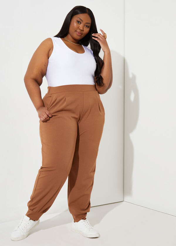 Mid Rise Stretch Crepe Joggers, Caramel image number 2
