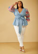 Crochet Sleeved Chambray Top, Denim image number 3