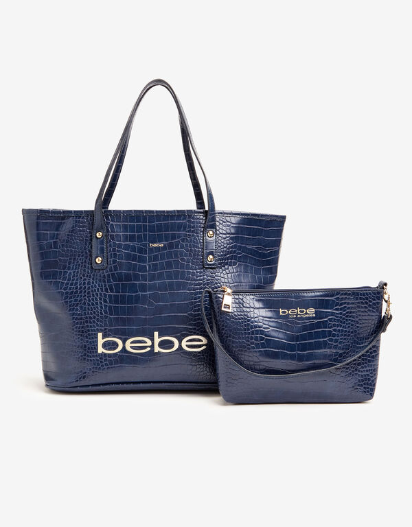 Bebe Fabiola Croc Tote W/ Pouch, Navy image number 0