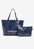 Bebe Fabiola Croc Tote W/ Pouch, Navy image number 0