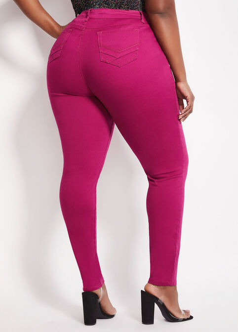 Pink Destructed Skinny Jeans, Raspberry Radiance image number 1