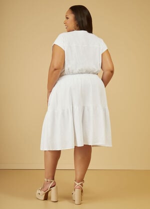Cotton Gauze Faux Wrap Dress, White image number 1