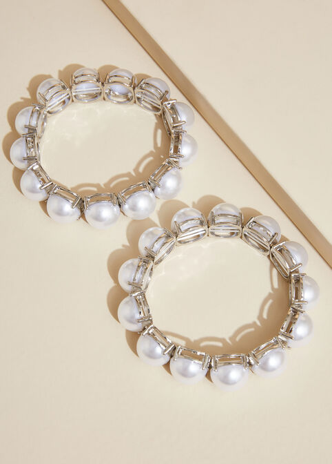 Oversize Faux Pearl Bracelet Set, Pearl image number 0
