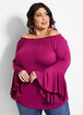 Solid Knit Bell Sleeve Top, Raspberry Radiance image number 2