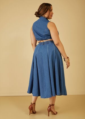 Cutout Denim Maxi Dress, Medium Blue image number 1