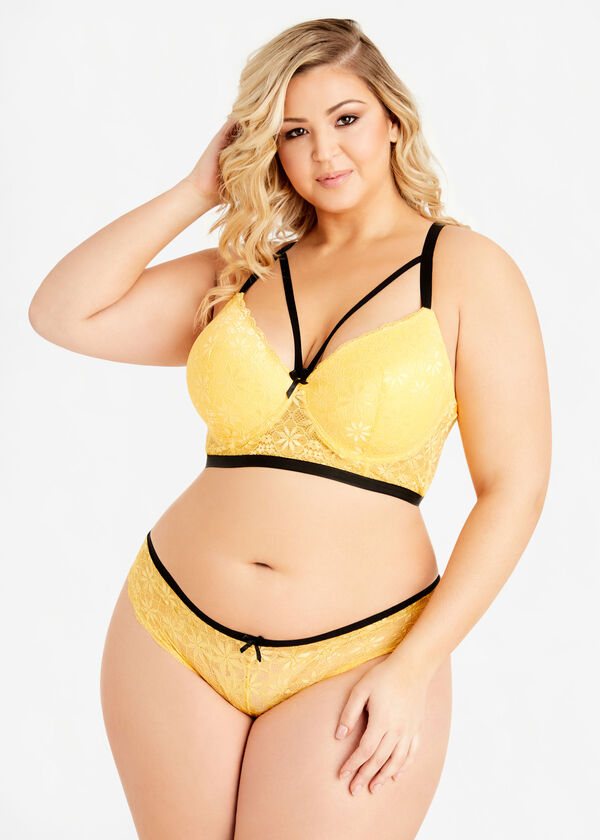 Cage Lace Longline Bra & Panty Set, Yellow image number 0