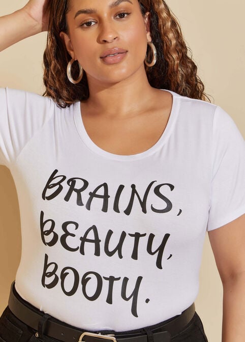 Brains Beauty Booty Graphic Tee, White image number 2