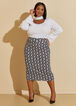 Geo Print Midi Pencil Skirt, Black White image number 2