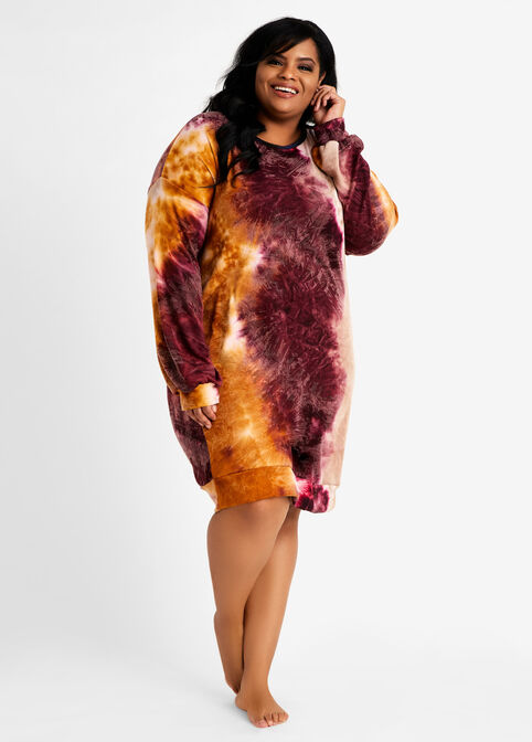 Plus Size Cozy Lounge Tie Dye Chic Pullover Sexy Oversize Dress image number 0