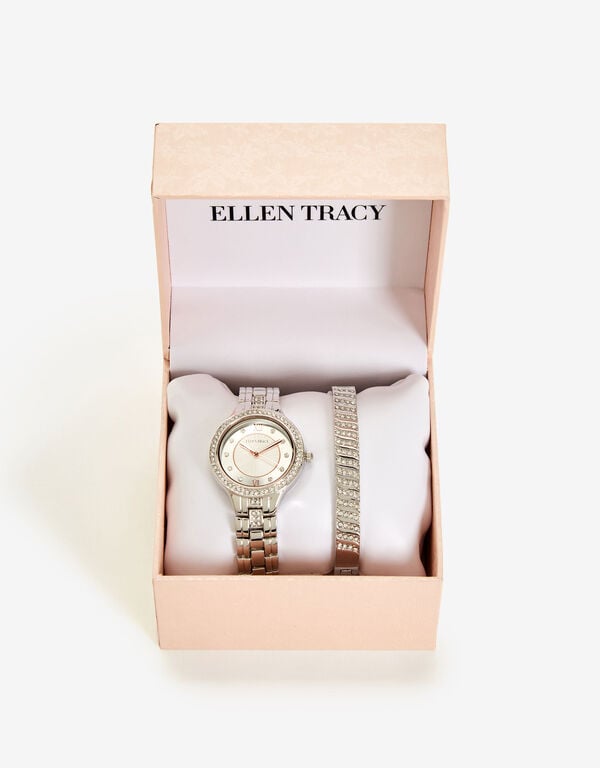 Ellen Tracy Diamond Silver Watch Set, Silver image number 1