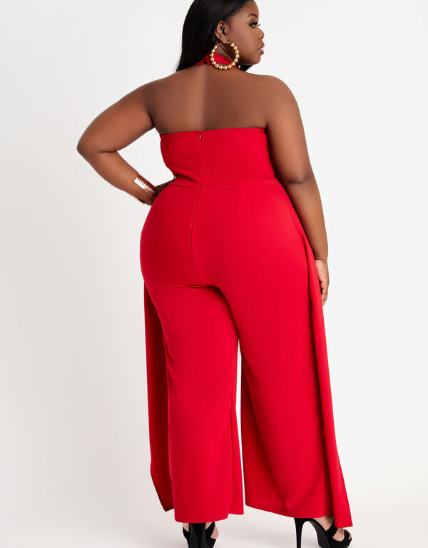 Halter Crossover Wide Leg Jumpsuit, Tango Red image number 1