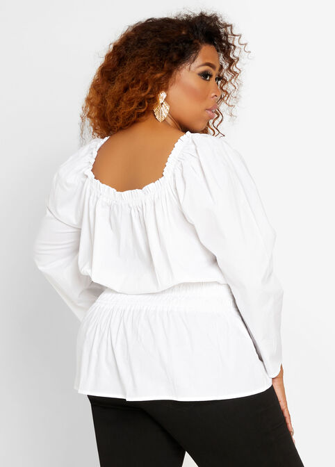 Tall Cotton Peplum Peasant Top, White image number 1