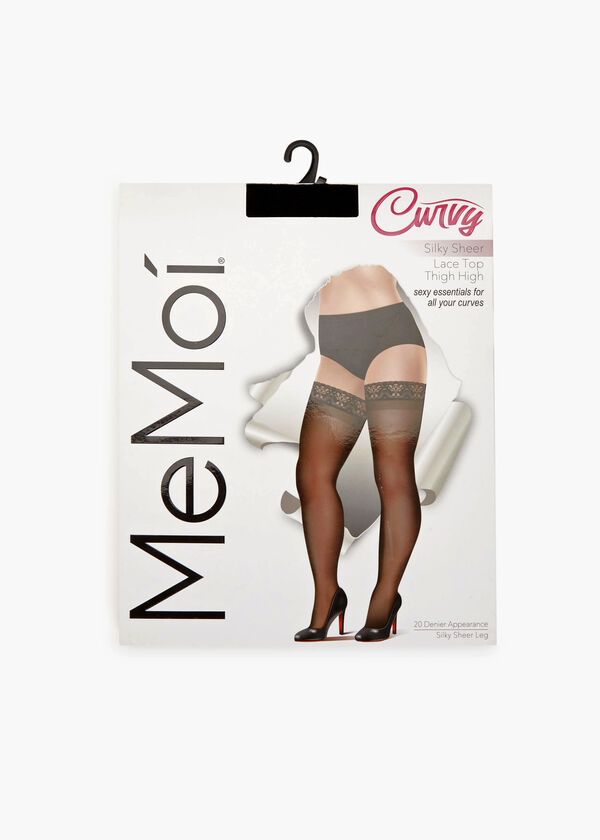 MeMoi Silky Sheer Lace Thigh High, Black image number 2