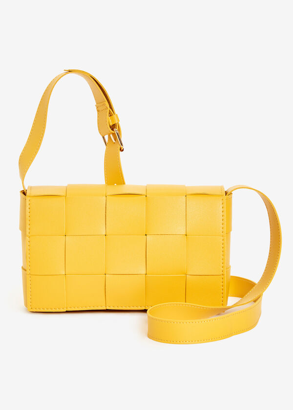 Basketweave Faux Leather Crossbody, Mustard image number 0