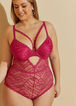 Crotchless Lace Lingerie Bodysuit, Very Berry image number 3