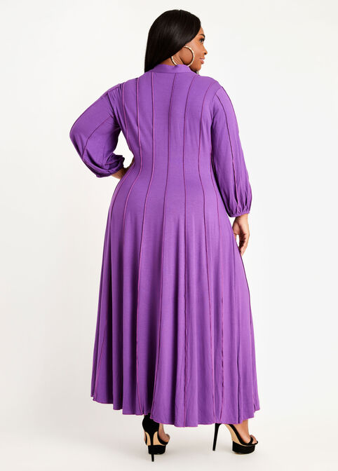 Seamed Poet Sleeve Knit Maxi Dress, Purple Magic image number 1
