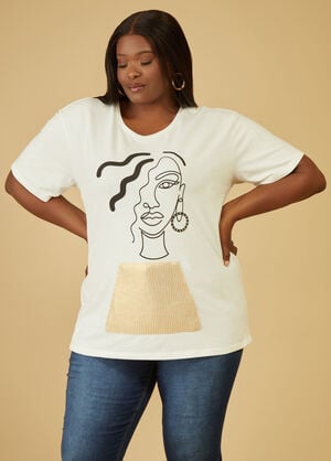 Embellished Face Graphic Tee, White image number 0