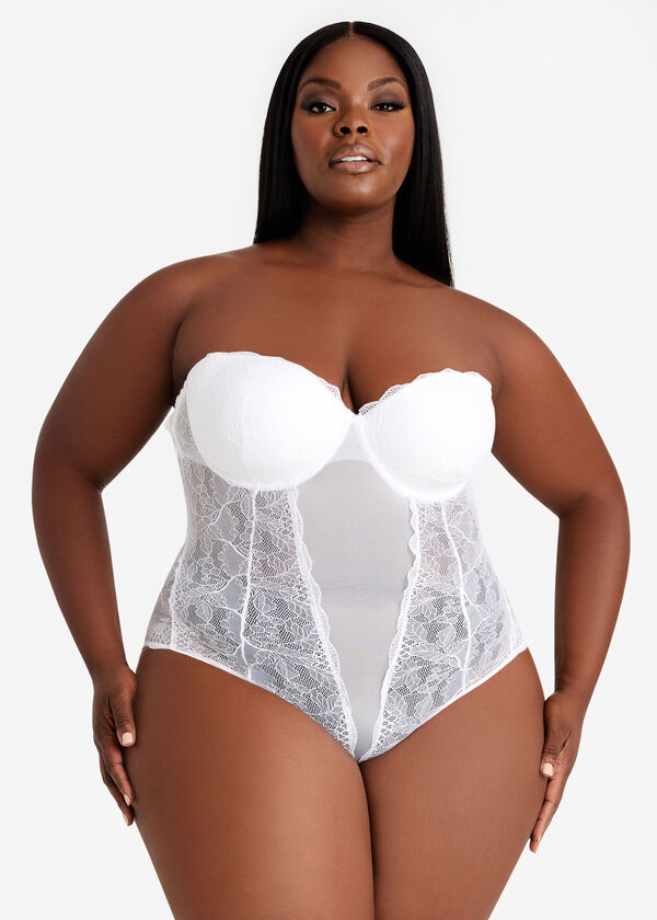 Mesh And Lace Convertible Bodysuit, White image number 0
