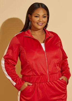 Zipped Striped Track Jacket, Barbados Cherry image number 0