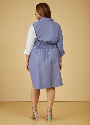 Belted Striped Poplin Shirtdress, Peacoat image number 1