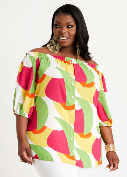 Plus Size blouse off the shoulder top printed plus size top