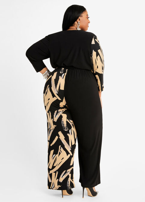 Tall Colorblock Wrap Jumpsuit, Black Combo image number 1