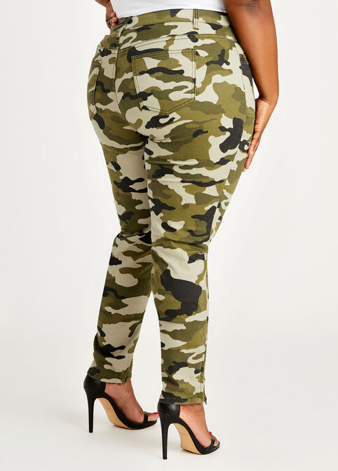 Camo Hi Rise Ankle Zip Skinny Pant, Military Olive image number 1