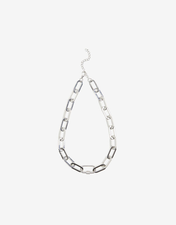 Crystal Pave Silver Tone Necklace, Silver image number 0