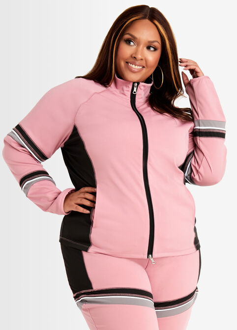 Plus Size Athleisure Sets Colorblock Pull On Jogger Zip Front Jacket image number 0