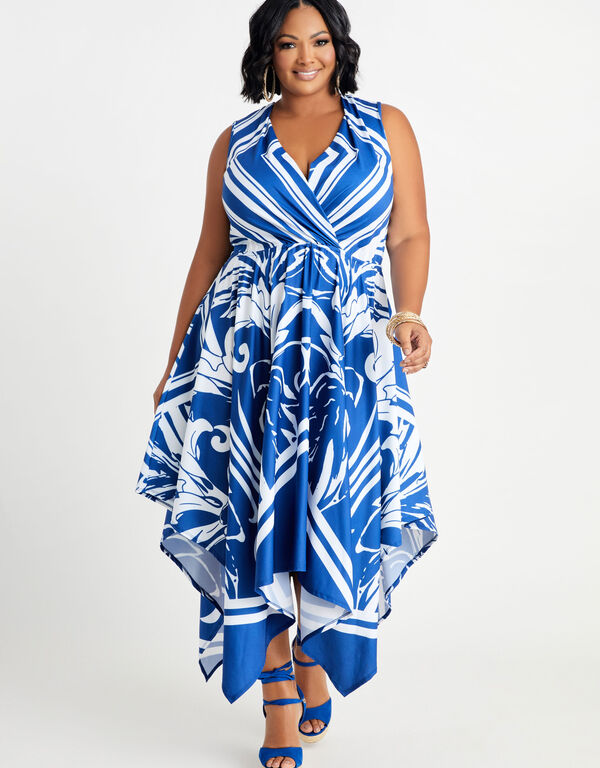 Printed Faux Wrap Maxi Dress, Sodalite image number 0
