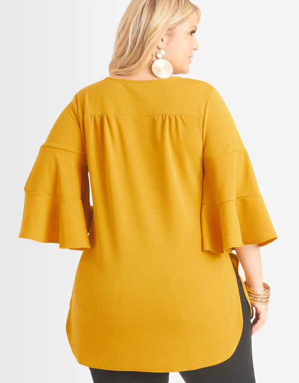 Textured Flared Sleeve Tunic, Nugget Gold image number 1