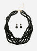 Beaded Necklace & Drop Earring Set, Black image number 0