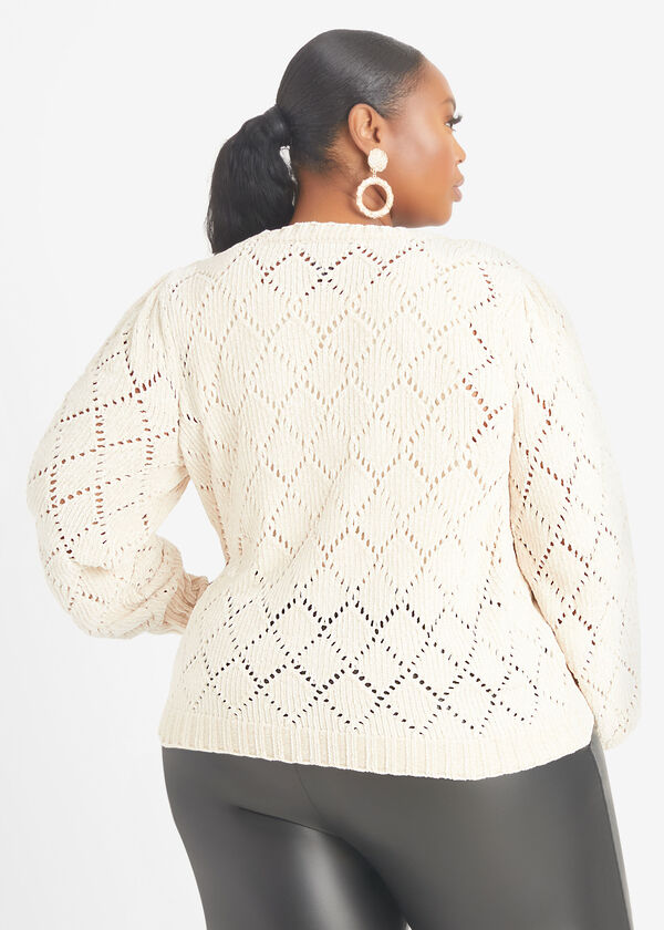Cropped Chenille Cardigan, Ivory image number 1