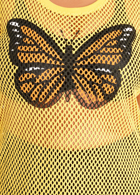 Butterfly Print Mesh Tee, Solar Power image number 1