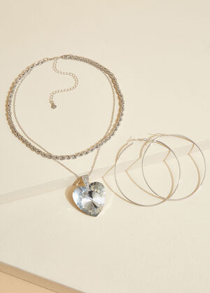 Layered Crystal Necklace Set, Silver image number 1