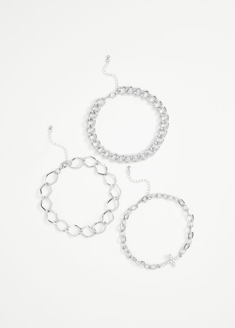 Silver Cross Layer Anklet Set, Silver image number 2