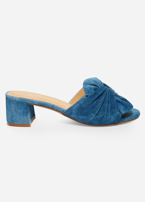 Fabric Bow Slide Wide Width Mules, Denim image number 2
