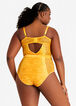 Printed Mesh Stripe Front Bodysuit, Honey Gold image number 1