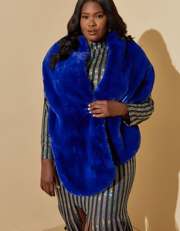 Satin Lined Faux Fur Shawl, Sodalite image number 0