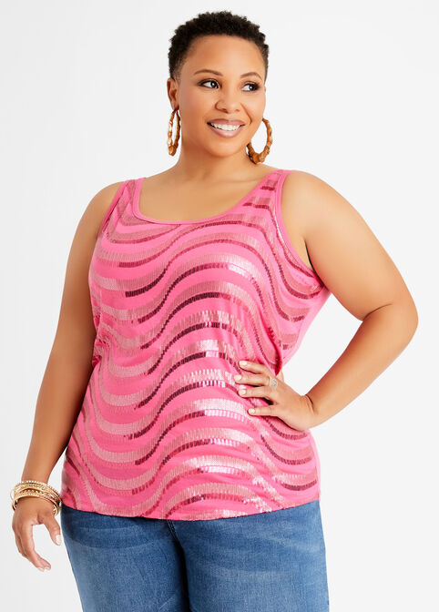 Plus Size Sequin Front Sleeveless Tops Dressy Plus Size Party Tops image number 0