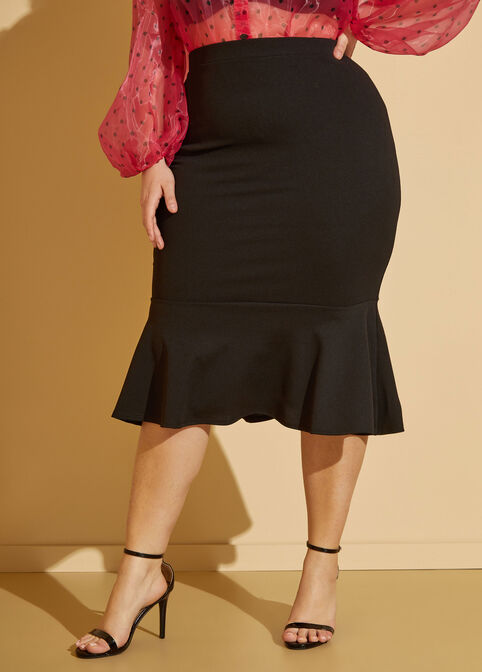 Flounced Midi Skirt, Black image number 2