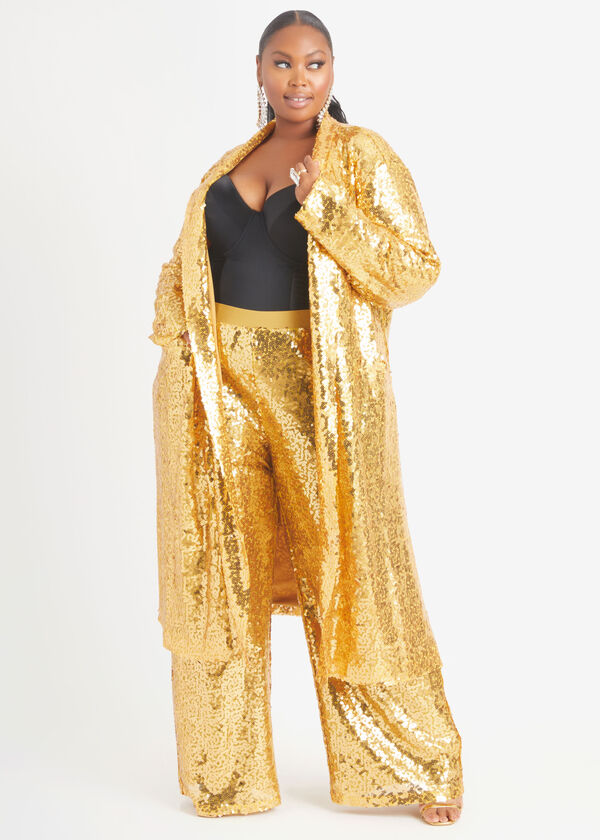 Sequined Wide Leg Pants, Gold image number 2