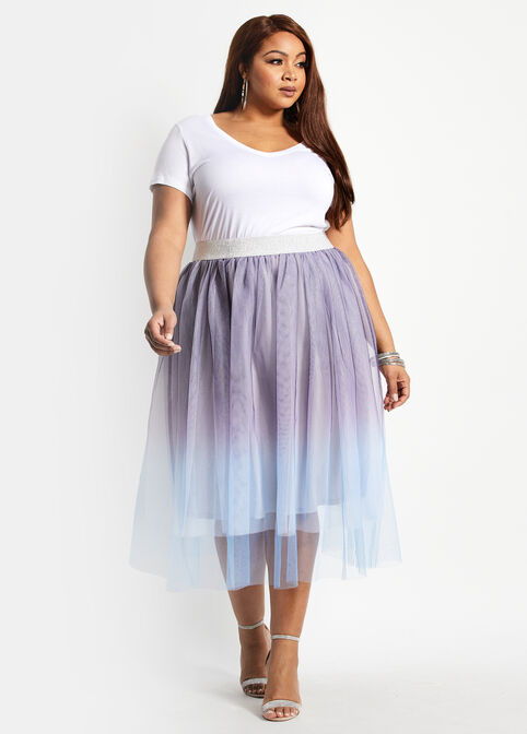 Glitter Ombre Tulle Midi Skirt, Alloy image number 2