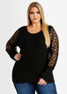 Plus Size Crochet Lace Puff Sleeve Cozy Chic Ribbed Sexy Knit Sweater image number 0