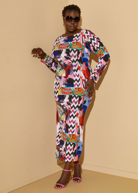 Printed Boatneck Maxi Dress, Multi image number 4