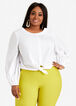 Cotton Balloon Sleeve Tie Front Top, White image number 0