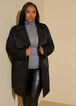 Belted Faux Leather Trimmed Coat, Black image number 3