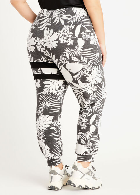 Floral Knit Athleisure Joggers, Black White image number 1