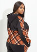 Plaid Stretch Knit Hoodie, Black Combo image number 1