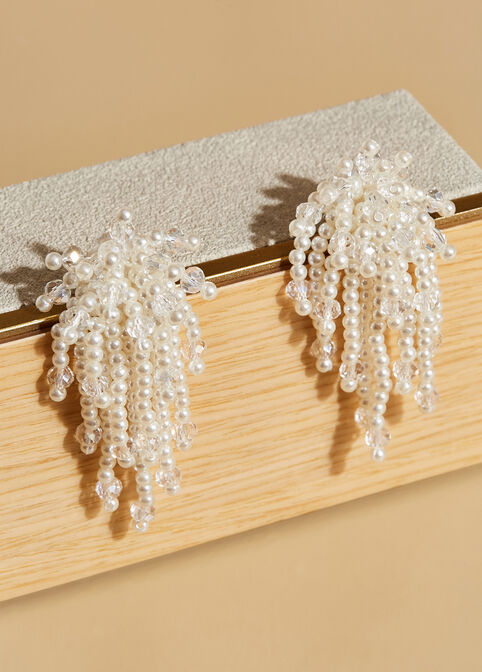 Fringed Faux Pearl Earrings, Silver image number 2
